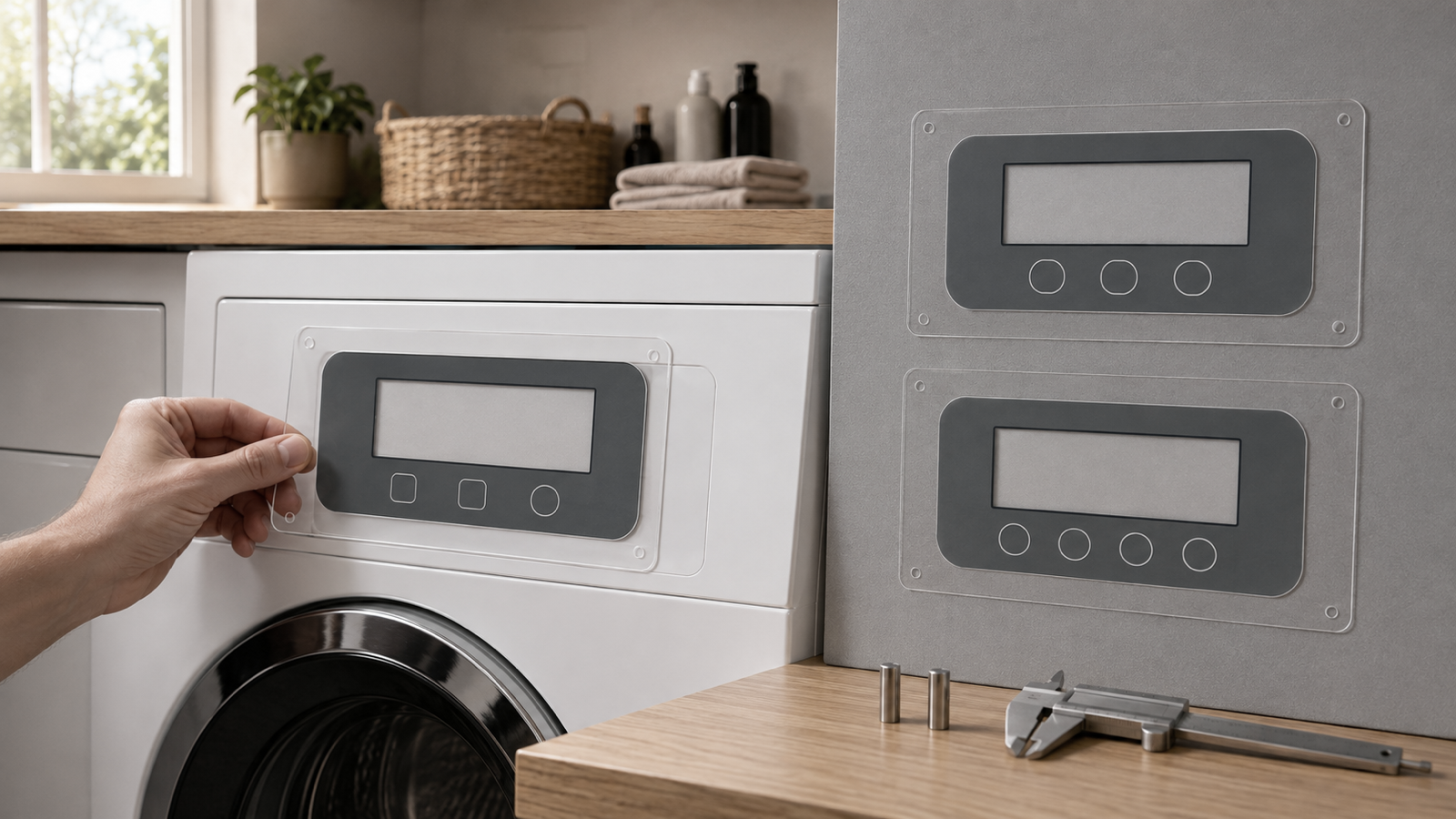 Generated engineering application scene comparing one installed appliance control overlay with two controlled overlay variants