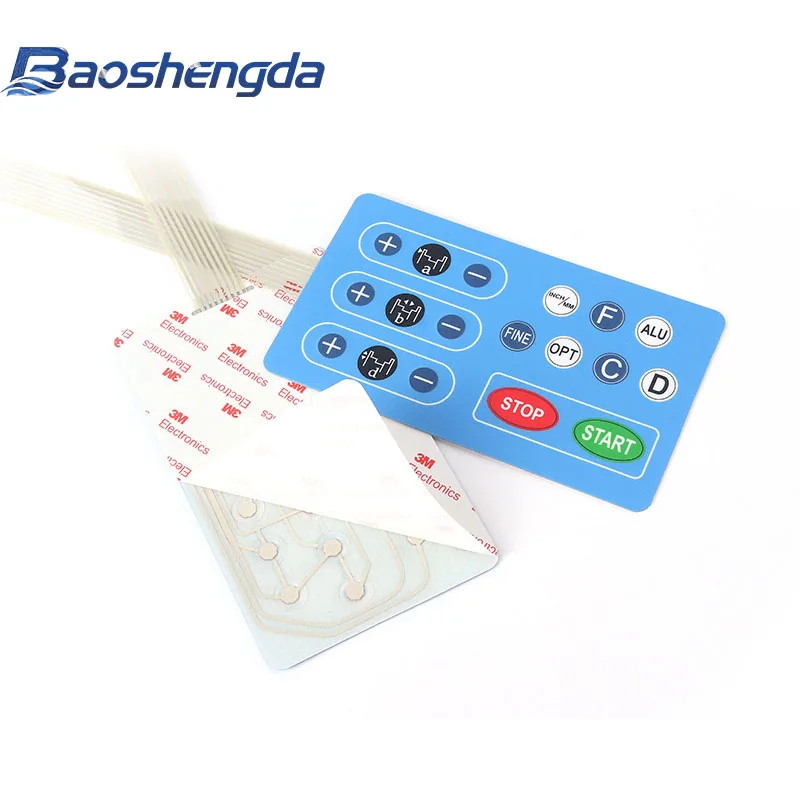 Custom membrane switch panel with printed overlay and flexible tail
