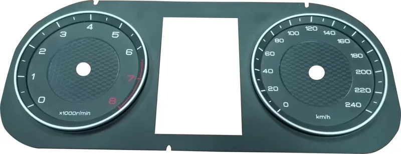 Automotive Dashboard-Frontfolie mit Anzeige- und Symbolfenstern für ein Fahrzeug-HMI